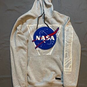Gray NASA Hoodie with Blue and Red Logo